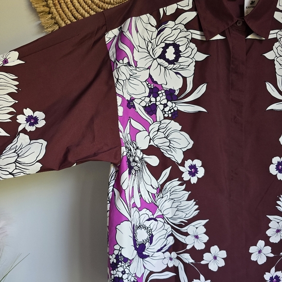 EXPRESS New Boyfriend Portofino Burgundy Floral Button Front Shirt SZ Medium - Picture 5 of 14